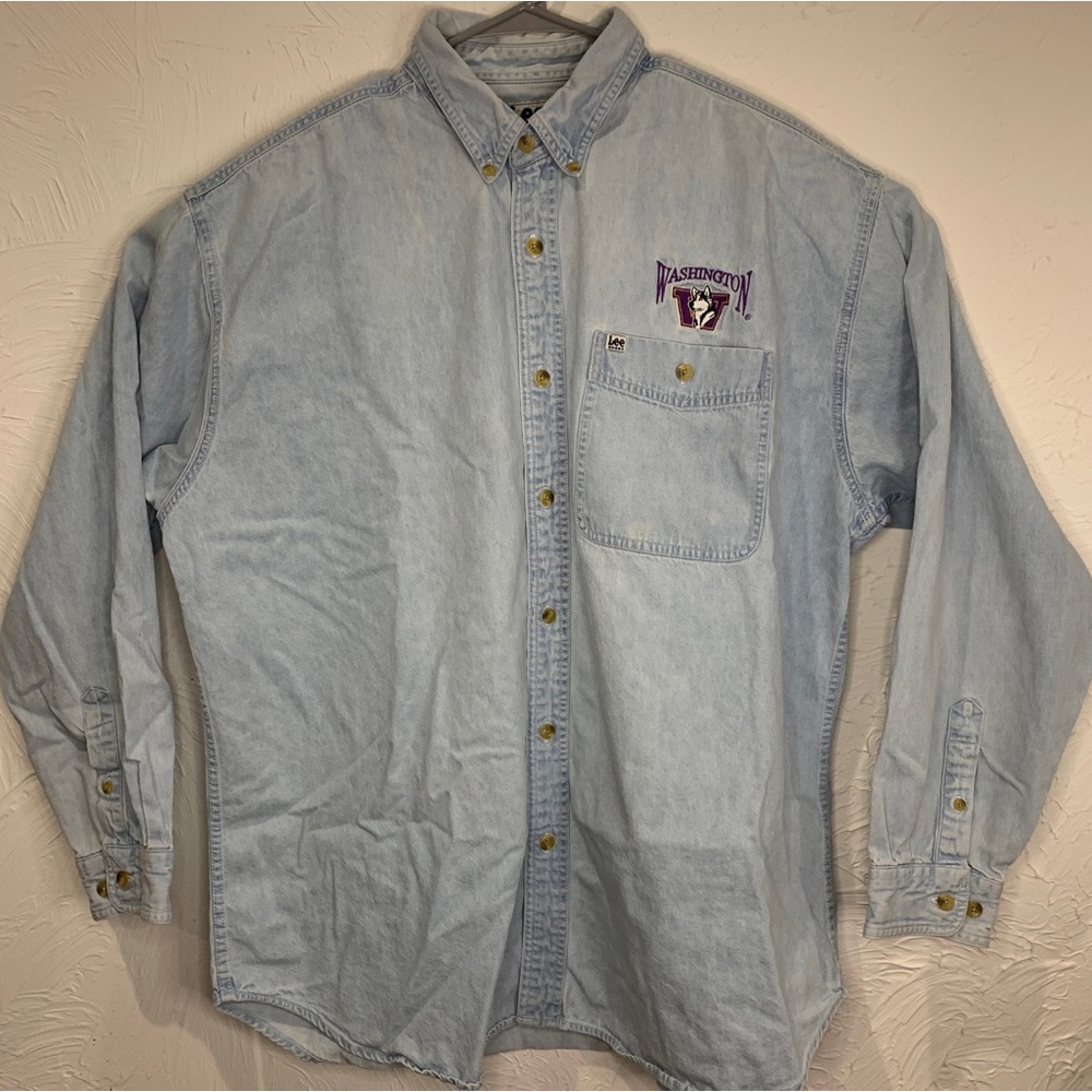 Vintage Lee Sport University Washington Huskies Button Front Shirt Denim Mens XL